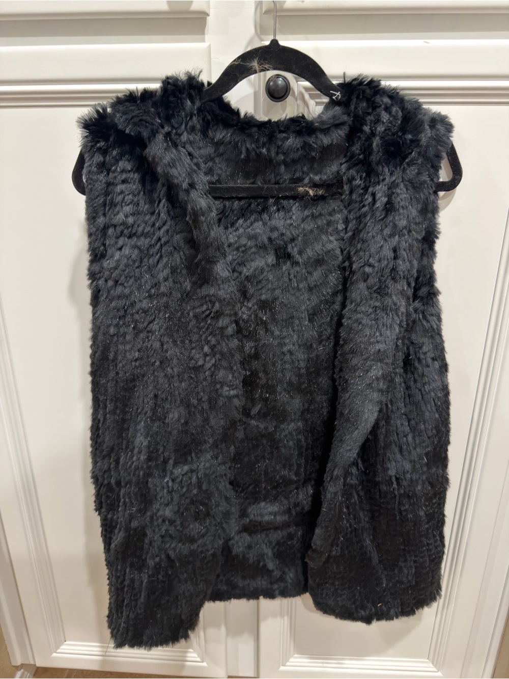 Black Real Fur Hooded Vest
